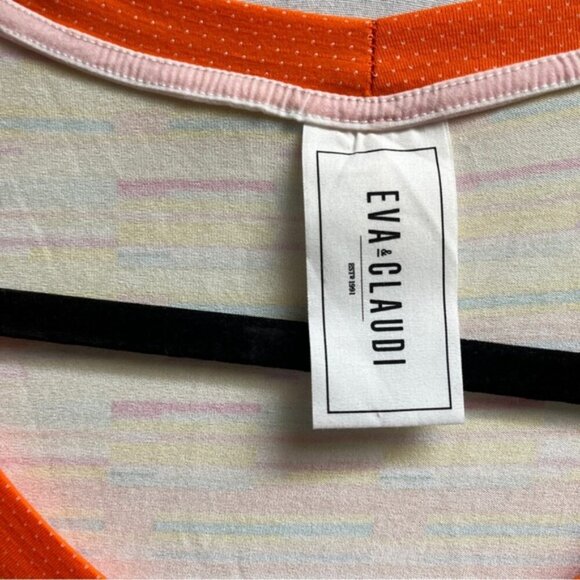 Eva & Claudi Colorful Butterfly Patterned Dress with Striped Sleeves Sz L - Picture 6 of 11